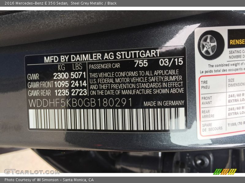 2016 E 350 Sedan Steel Grey Metallic Color Code 755