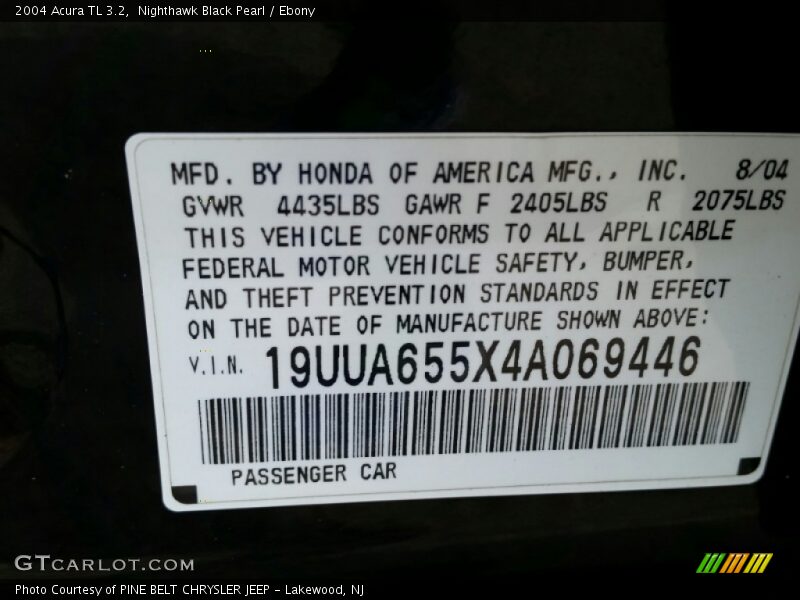 Nighthawk Black Pearl / Ebony 2004 Acura TL 3.2