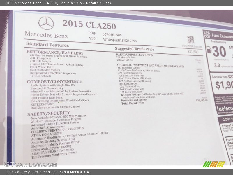 Mountain Grey Metallic / Black 2015 Mercedes-Benz CLA 250