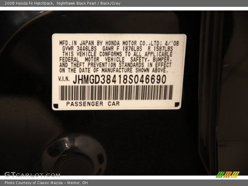 Nighthawk Black Pearl / Black/Grey 2008 Honda Fit Hatchback