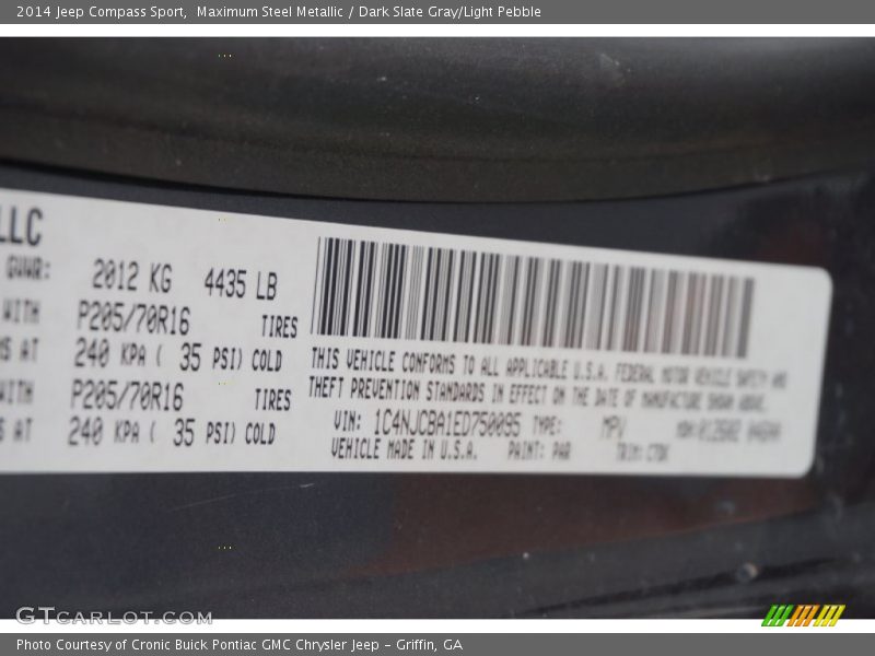 Maximum Steel Metallic / Dark Slate Gray/Light Pebble 2014 Jeep Compass Sport