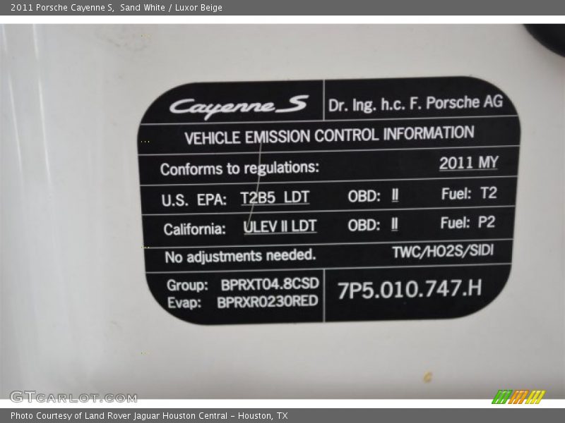 Info Tag of 2011 Cayenne S