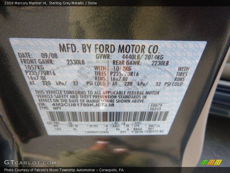 Sterling Grey Metallic / Stone 2009 Mercury Mariner I4