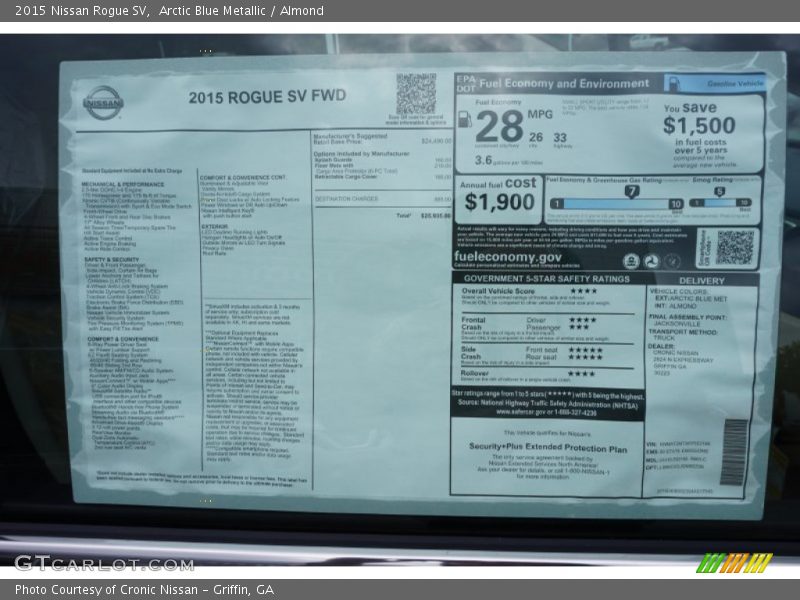  2015 Rogue SV Window Sticker