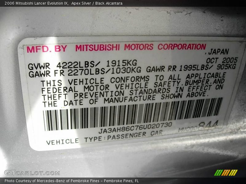 Apex Silver / Black Alcantara 2006 Mitsubishi Lancer Evolution IX