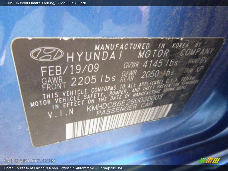 Vivid Blue / Black 2009 Hyundai Elantra Touring