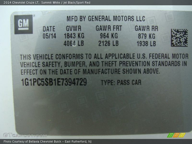 Summit White / Jet Black/Sport Red 2014 Chevrolet Cruze LT