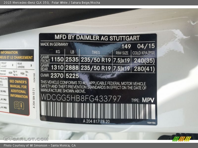Polar White / Sahara Beige/Mocha 2015 Mercedes-Benz GLK 350