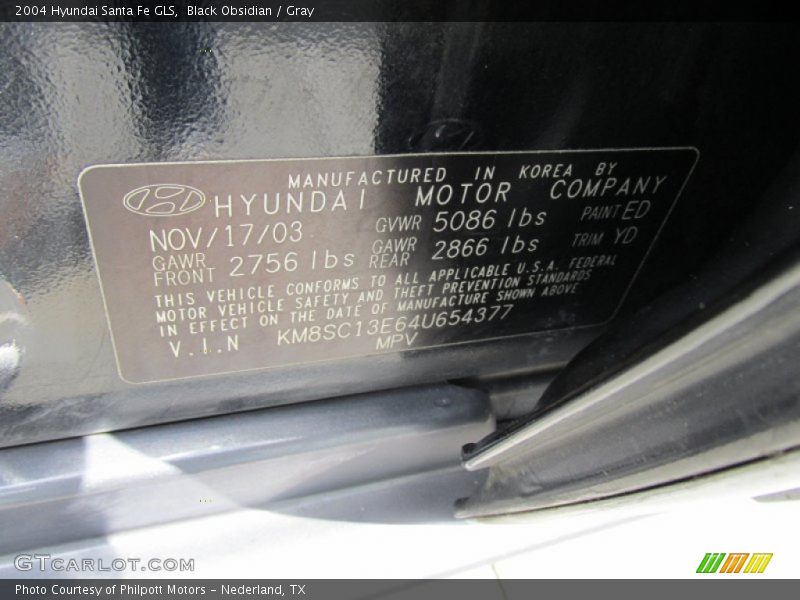 Black Obsidian / Gray 2004 Hyundai Santa Fe GLS