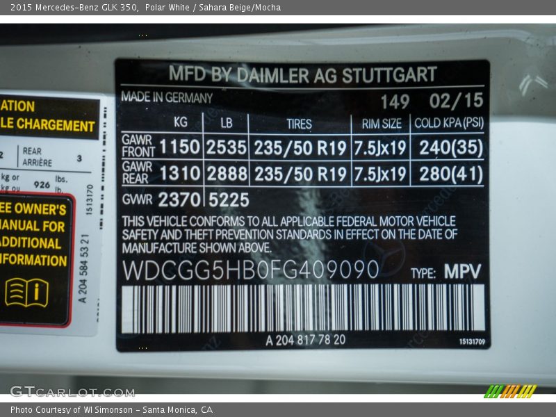 Polar White / Sahara Beige/Mocha 2015 Mercedes-Benz GLK 350