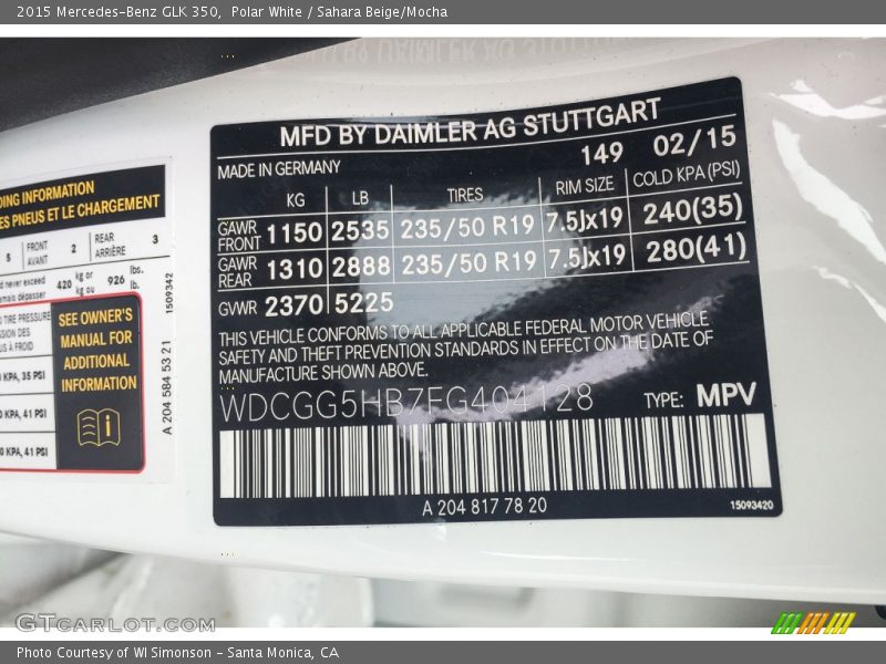 Polar White / Sahara Beige/Mocha 2015 Mercedes-Benz GLK 350