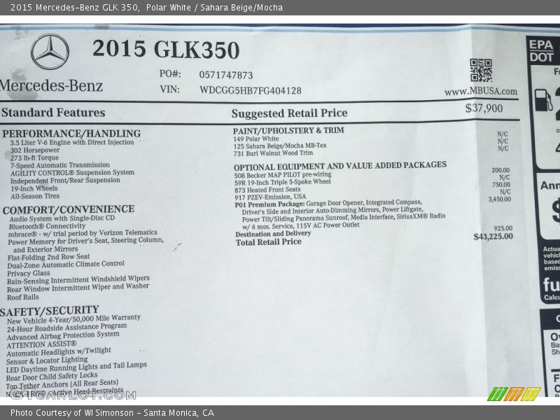 Polar White / Sahara Beige/Mocha 2015 Mercedes-Benz GLK 350