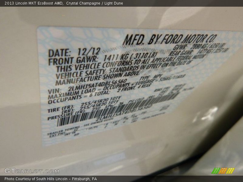 Crystal Champagne / Light Dune 2013 Lincoln MKT EcoBoost AWD