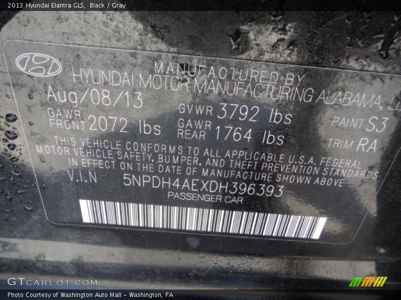 Black / Gray 2013 Hyundai Elantra GLS