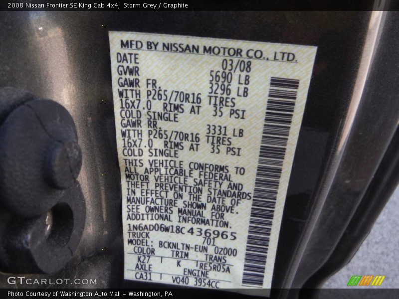 Storm Grey / Graphite 2008 Nissan Frontier SE King Cab 4x4