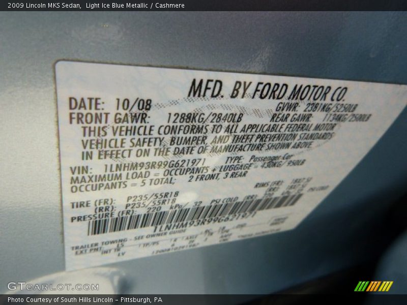 Light Ice Blue Metallic / Cashmere 2009 Lincoln MKS Sedan