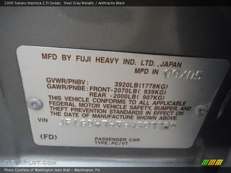 Steel Gray Metallic / Anthracite Black 2006 Subaru Impreza 2.5i Sedan
