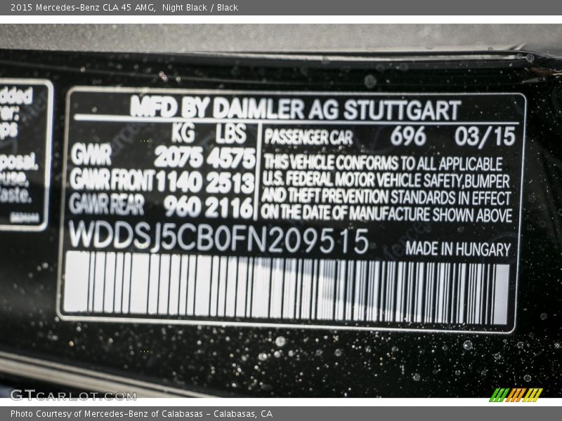 2015 CLA 45 AMG Night Black Color Code 696