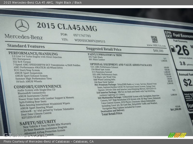  2015 CLA 45 AMG Window Sticker