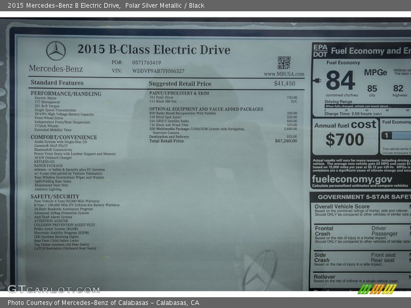  2015 B Electric Drive Window Sticker