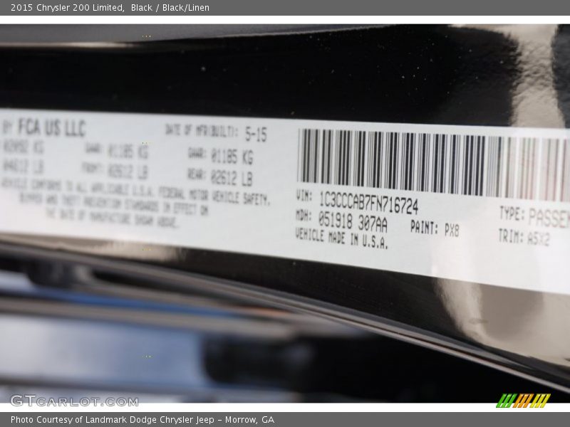 Black / Black/Linen 2015 Chrysler 200 Limited