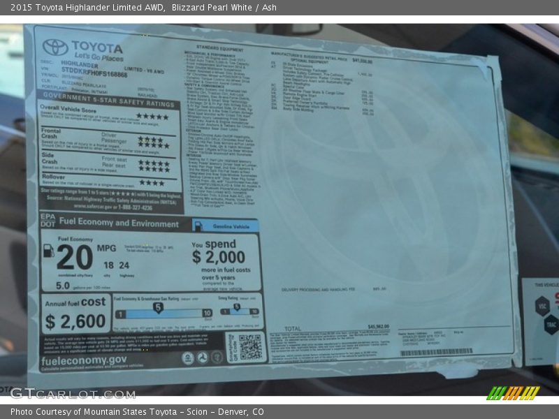 Blizzard Pearl White / Ash 2015 Toyota Highlander Limited AWD