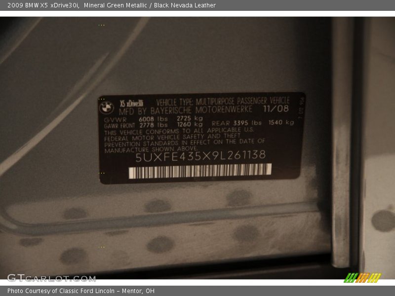 Mineral Green Metallic / Black Nevada Leather 2009 BMW X5 xDrive30i