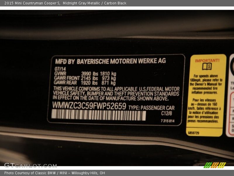 Midnight Gray Metallic / Carbon Black 2015 Mini Countryman Cooper S
