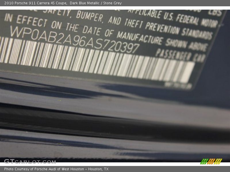 Dark Blue Metallic / Stone Grey 2010 Porsche 911 Carrera 4S Coupe