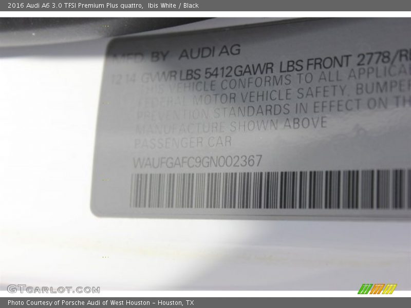 Ibis White / Black 2016 Audi A6 3.0 TFSI Premium Plus quattro