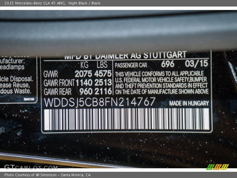 2015 CLA 45 AMG Night Black Color Code 696