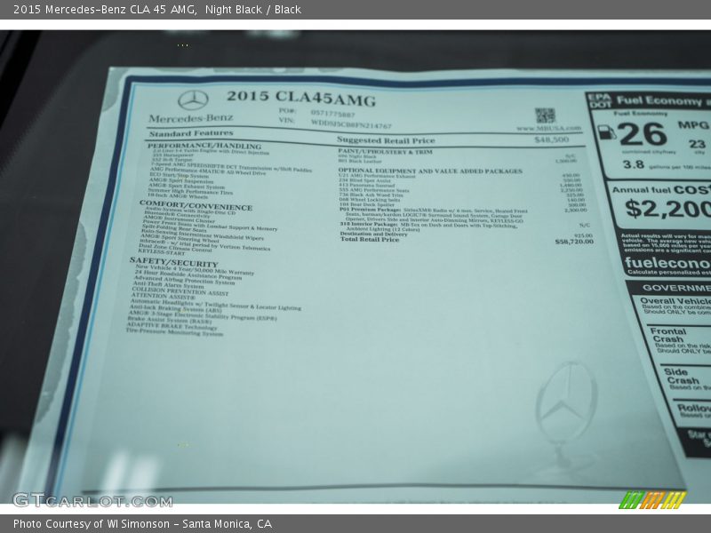  2015 CLA 45 AMG Window Sticker