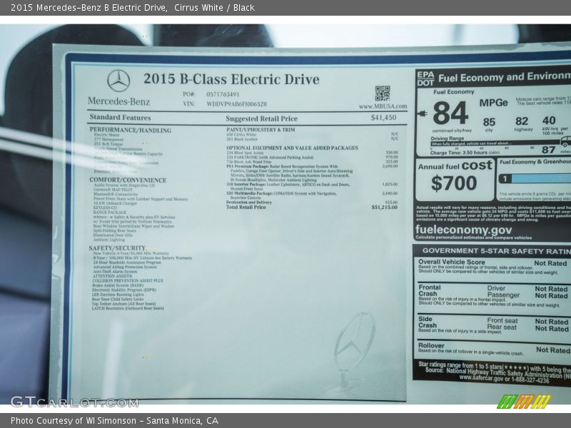  2015 B Electric Drive Window Sticker
