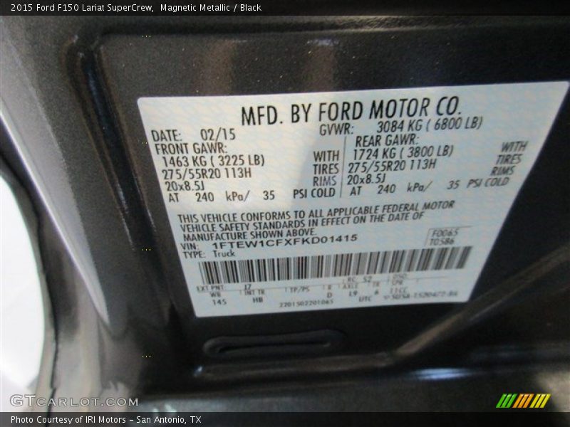 Magnetic Metallic / Black 2015 Ford F150 Lariat SuperCrew