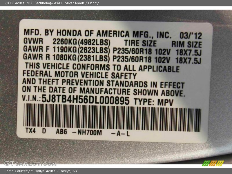 Silver Moon / Ebony 2013 Acura RDX Technology AWD