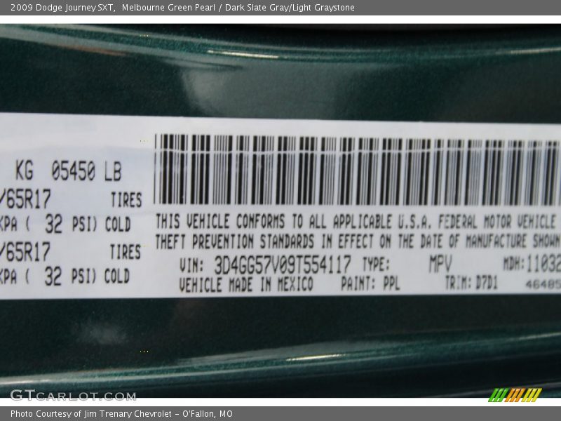 Melbourne Green Pearl / Dark Slate Gray/Light Graystone 2009 Dodge Journey SXT