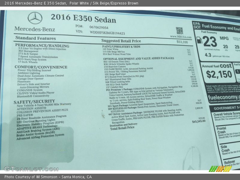 Polar White / Silk Beige/Espresso Brown 2016 Mercedes-Benz E 350 Sedan