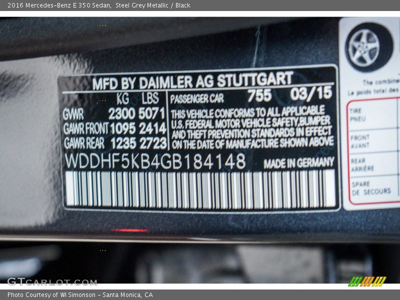 Steel Grey Metallic / Black 2016 Mercedes-Benz E 350 Sedan