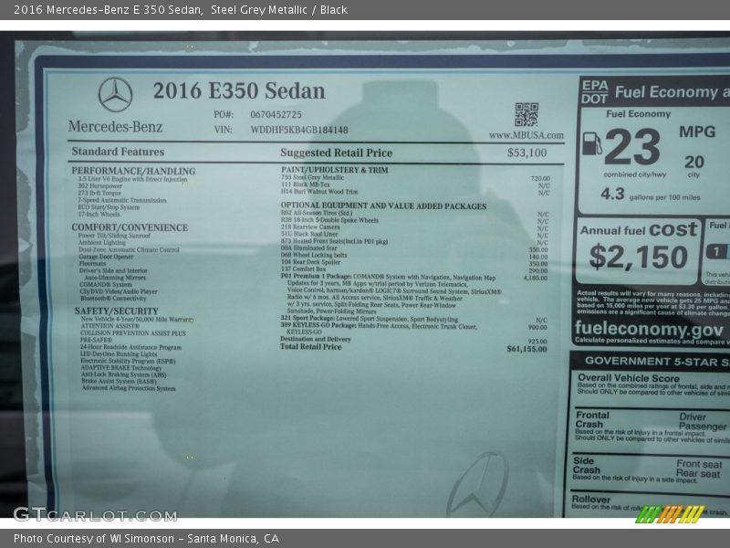 Steel Grey Metallic / Black 2016 Mercedes-Benz E 350 Sedan