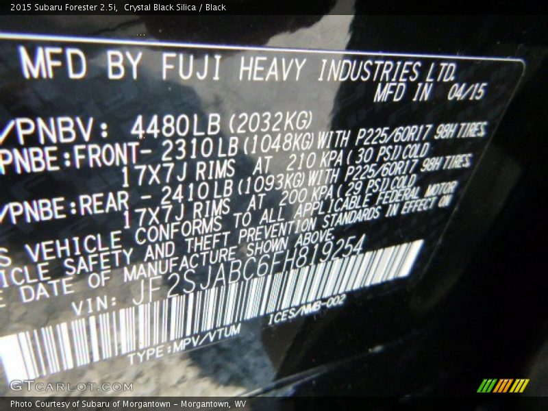Crystal Black Silica / Black 2015 Subaru Forester 2.5i