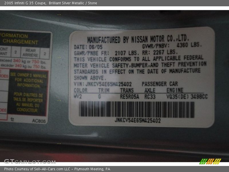 Brilliant Silver Metallic / Stone 2005 Infiniti G 35 Coupe
