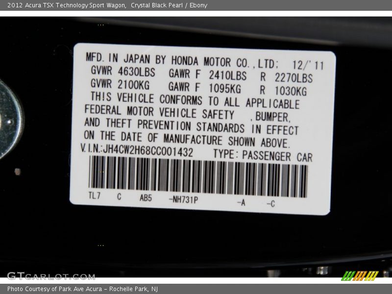 Crystal Black Pearl / Ebony 2012 Acura TSX Technology Sport Wagon