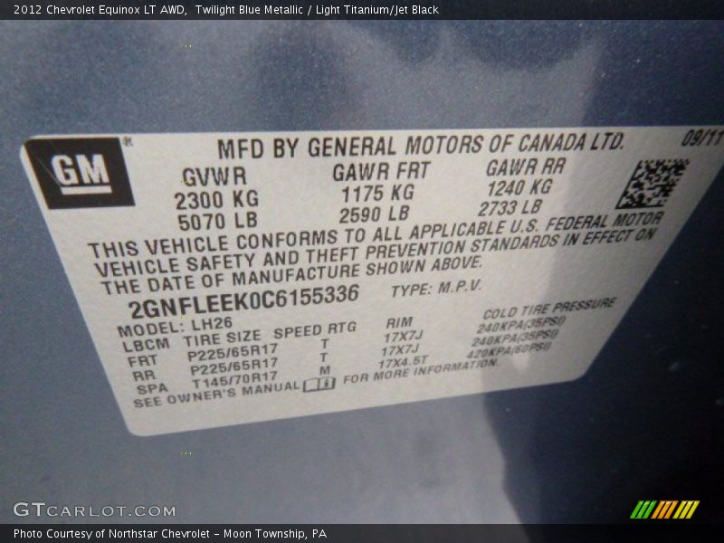 Twilight Blue Metallic / Light Titanium/Jet Black 2012 Chevrolet Equinox LT AWD