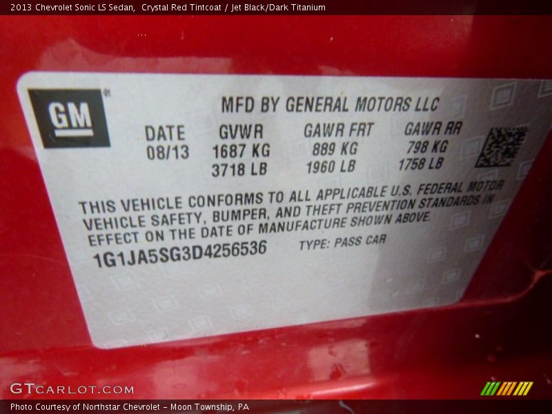Crystal Red Tintcoat / Jet Black/Dark Titanium 2013 Chevrolet Sonic LS Sedan