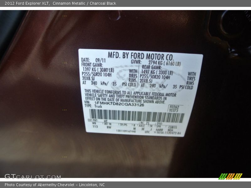 Cinnamon Metallic / Charcoal Black 2012 Ford Explorer XLT