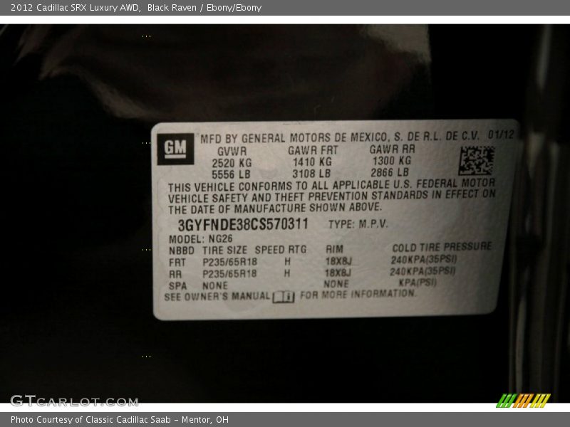 Black Raven / Ebony/Ebony 2012 Cadillac SRX Luxury AWD