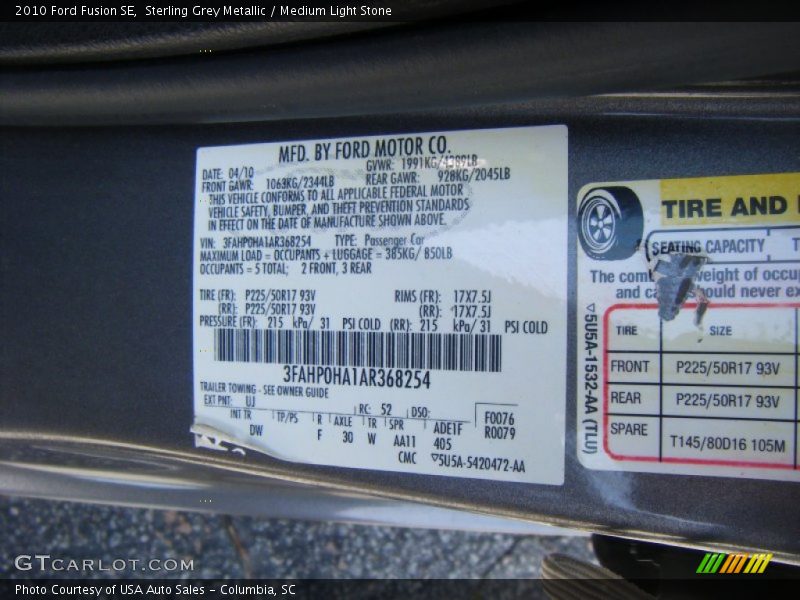 Sterling Grey Metallic / Medium Light Stone 2010 Ford Fusion SE