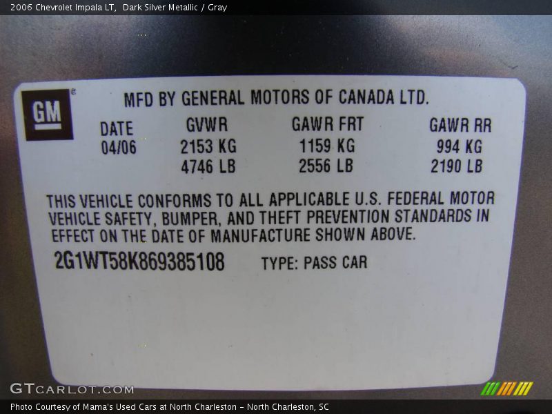Dark Silver Metallic / Gray 2006 Chevrolet Impala LT