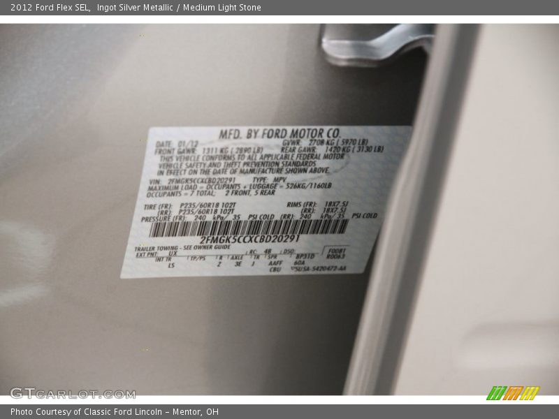 Ingot Silver Metallic / Medium Light Stone 2012 Ford Flex SEL