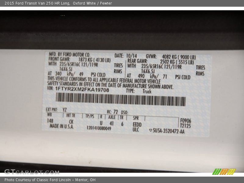Oxford White / Pewter 2015 Ford Transit Van 250 HR Long